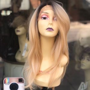 Ombré blonde dark roots layers soft Lacefront wig
